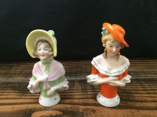 2 Vintage Porcelain Pin Cushion Half Dolls