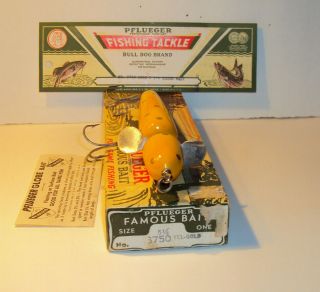 Vintage Pflueger 3750 Globe Lure Canoe Box With Card Paper