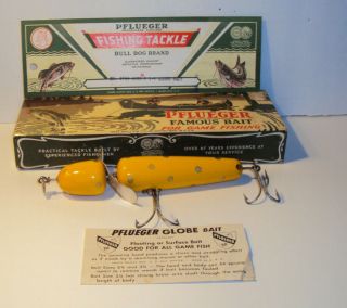 Vintage Pflueger 3750 Globe lure canoe box with card paper 2