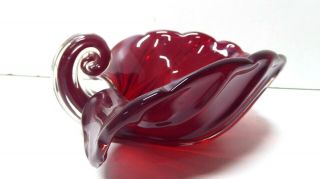 Vintage Red Murano Shell Cornucopia Art Glass Bowl Mid Century Studio Glass