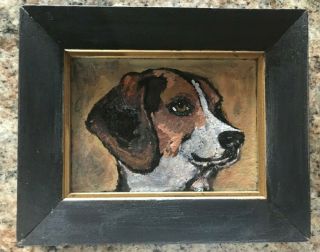 Vintage Beagle Hunting Dog Painting Antique Folk Art