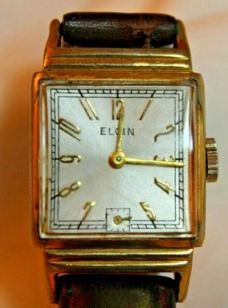 Vintage Elgin 10kt Gold Filled Square Art Deco Wristwatch Watch Runs On Band