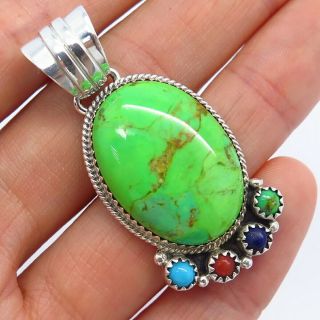 Raymond Delgarito Vintage Old Pawn Sterling Silver Lime Green Turquoise Pendant