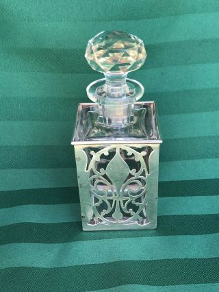 Antique Sterling Silver Holder With Crystal Perfume Bottle