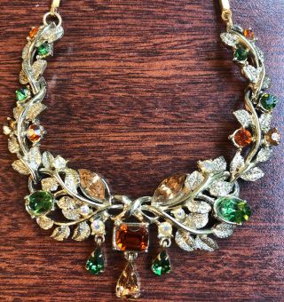 Vintage Signed Coro Gold Tone Multi Color Rhinestone Crystals Choker Necklace