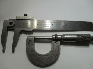 Vintage Brown & Sharpe Micrometer And Union Tool No.  4 Grad 6 " Rule & Caliper