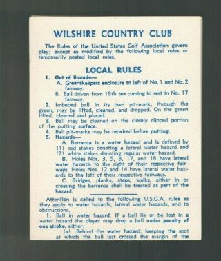 Vintage Golf Scorecard Wilshire Country Club Ca Score Card