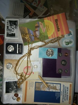 Vintage Junk Drawer: Silver And Gold.  Us Coins And Much More
