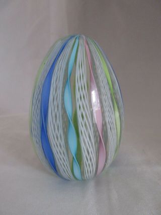 Vintage Egg Shaped Art Glass Latticino & Twisted Ribbon Paperweight Murano