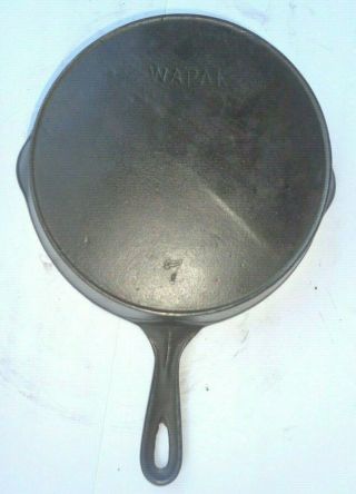 ANTIQUE WAPAK CAST IRON SKILLET No 7 w/OUTER HEAT RING.  STRAIGHT LINE LOGO c1915 2