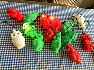 2 Strands Of Blow Mold String Lights Bear Monkey Owl 14 Covers Vintage Glamping