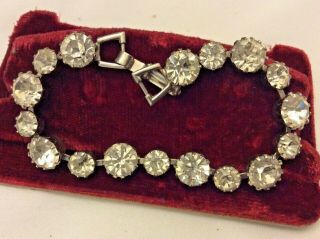 Vintage Signed Weiss Tightly Pronged Solitaire Clear Glass Rhinestone Bracelet