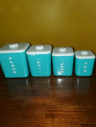 Vintage Turquoise Lustroware Nesting Canisters