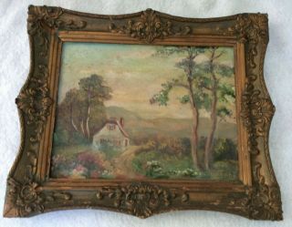 Antique Wood Framed Signed Oil On Board Landscape Oil Painting - 18 " X 13 "