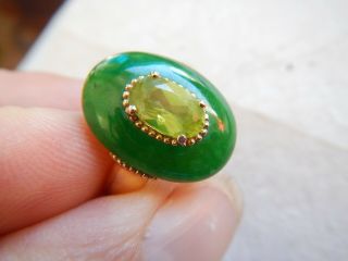 Vintage Sterling Silver Gold Tone Jade & Green Peridot Ring Size 6 3/4 Signed