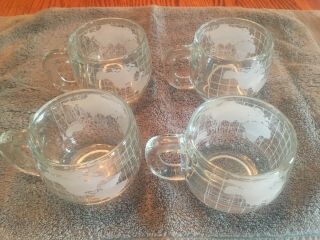 Vintage Nestle Nescafe World Globe Frosted Glass Coffee Mugs Cups Set Of 4