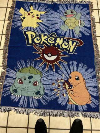 Vintage Pokemon Woven Tapestry Throw Blanket Northwest 54 " X 40 " Nintendo 90 