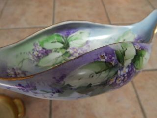 Antique T& V Limoges France H P Porcelain Oblong Violet Design Bowl,  Server