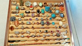 100,  Vintage To Now Rings Costume Jewelry Stack,  Statement,  Cocktail,  Solitaire