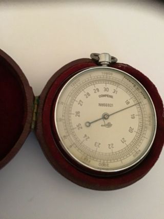 Vintage German Lufft Pocket Altimeter Barometer With Case.  Compens No.  66921