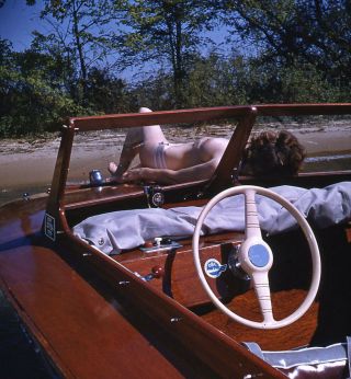 Vintage Stereo Realist Photo 3d Stereoscopic Slide Nude On Bow Of Boat