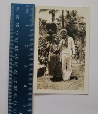 Vintage Hawaii Photo Hula Girl and Military Men Black and White 2