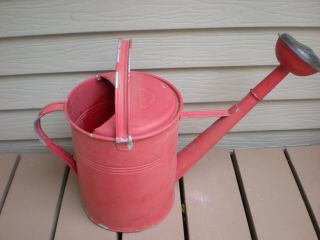 Rustic Vintage Antique Red Painted Galvanized Watering Can