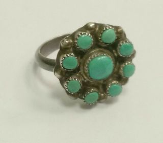 Vintage Sterling Silver Zuni Turquoise Cluster Petit Point Ring Band Size 4.  75