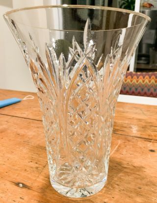 Waterford Vintage Signed Crystal Vase,  10” Tall,  Art Deco Clear Crystal