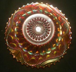 Antique Carnival Glass Dugan Fishscale & Beads 7 " Plate In Marigold Iridescence
