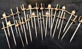 Vintage Toledo Spain Complete 24 Swords Stand and Hors D ' Oeuvres Cocktail Picks 3