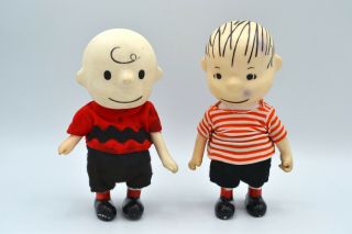 2 Vintage Peanuts Pocket Dolls Charlie Brown Linus Soft Rubber Posable Hong Kong