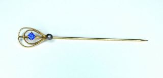Antique Victorian 10k Solid Gold With Sapphire & Pearl Stick Pin 1.  10 Grams