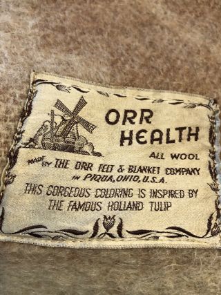 Vintage Wool Orr Health Blanket Camp Reversible Tans Browns Holland Tulip 70x78”