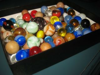 Box Of Vintage Marbles Peltier Christensen Master King Vitro Agate Clay