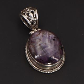 Vtg Sterling Silver - Braided Purple Star Sapphire Cabochon Pendant - 16g