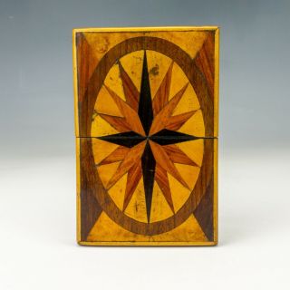 Antique Inlaid Star Patterned Wood Calling Card Box - Art Deco