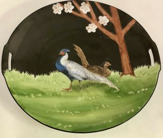 Antique Rs Tillowitz 11 " Hand Painted Handled Cake Plate W/ Pheasant Germany