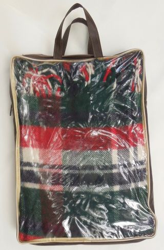 Vintage Troy Mills Usa Plaid Blanket Throw In Bag Red Green 69 " X54 Nos
