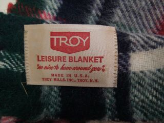 Vintage Troy Mills USA Plaid Blanket throw in bag red green 69 