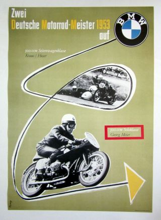 Vintage Bmw Motorcycle Poster,  Deutsche Motorrad - Meister 1953