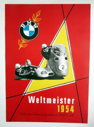 Vintage Bmw Motorcycle Poster,  Weltmeister 1954