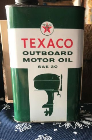 Texaco Motor Oil Can Outboard Qt.  Authentic Vtg 1950s Empty