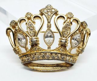 Ornate Vintage Signed Kjl Kenneth Jay Lane Avon Glass Gem Queens Crown Brooch