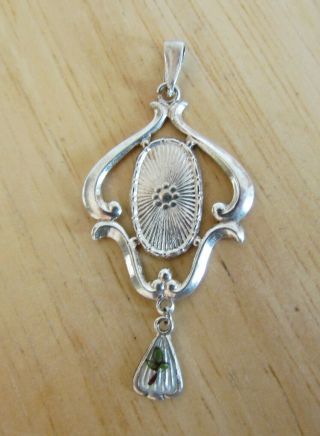 Antique Sterling Silver Charles Horner Enamel Flower Drop Lavalier Pendant