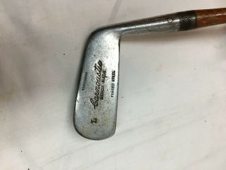 Antique Hickory Wood Shafted Golf Club Putter Bench Made Forged Steel L33.  5in