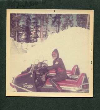 Vintage 1971 Photo Girl In Snow Suit Riding Scorpion Snowmobile 403187