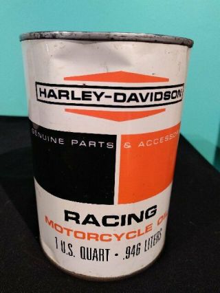 Vintage Harley Davidson Full Quart Metal Oil Can Racing Motorcycle Oil