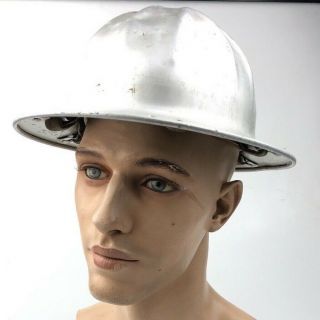 Vintage Aluminum B.  F.  McDonald Hard Hat Full Brim IRONWORKER FIREFIGHTERS Cdf 2