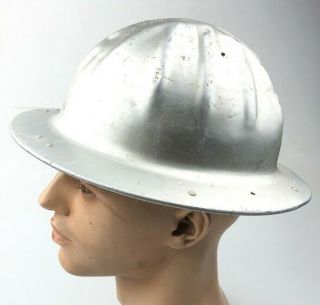 Vintage Aluminum B.  F.  McDonald Hard Hat Full Brim IRONWORKER FIREFIGHTERS Cdf 3